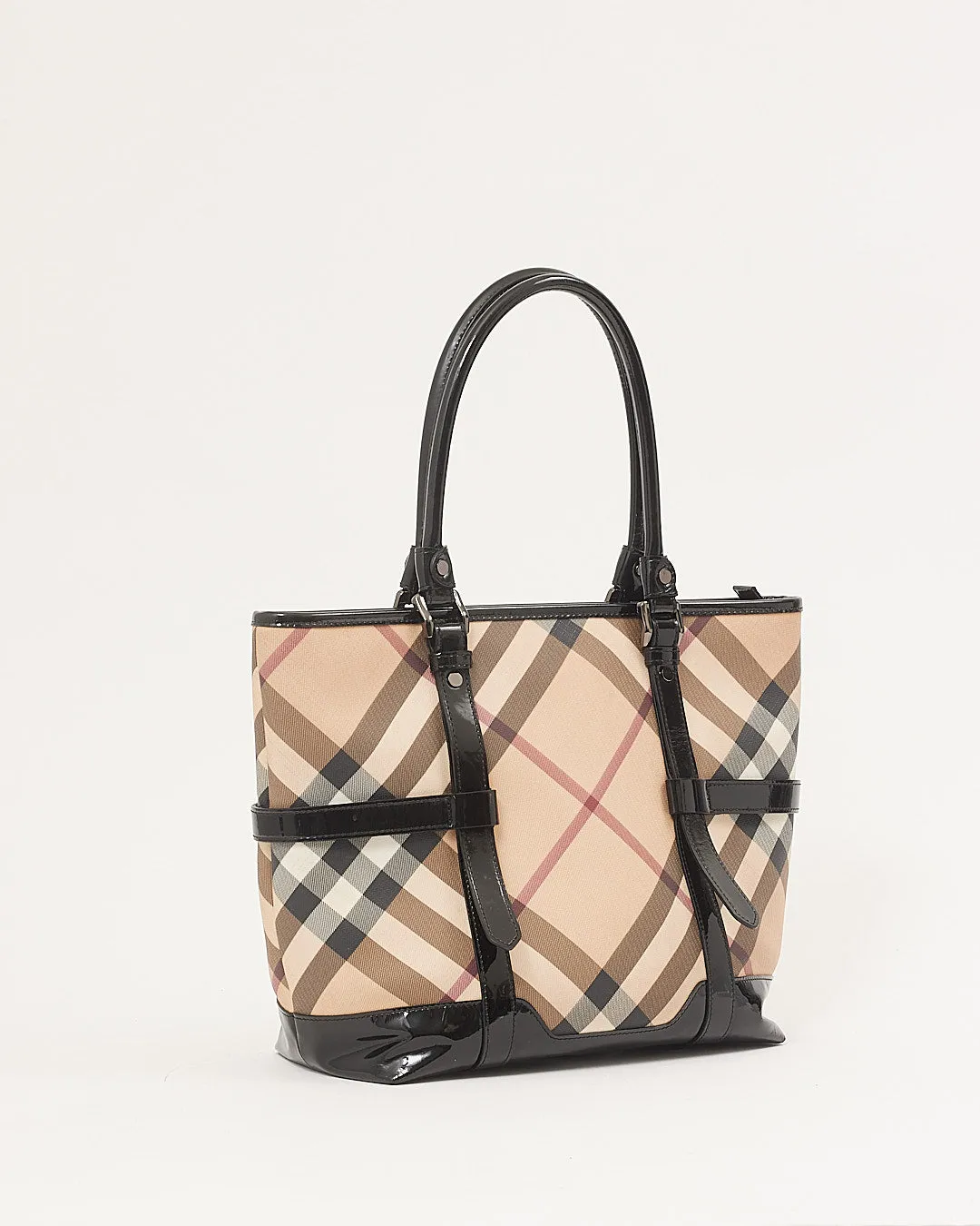 Burberry Beige Nova Check Coated Canvas & Patent Leather Tote Bag