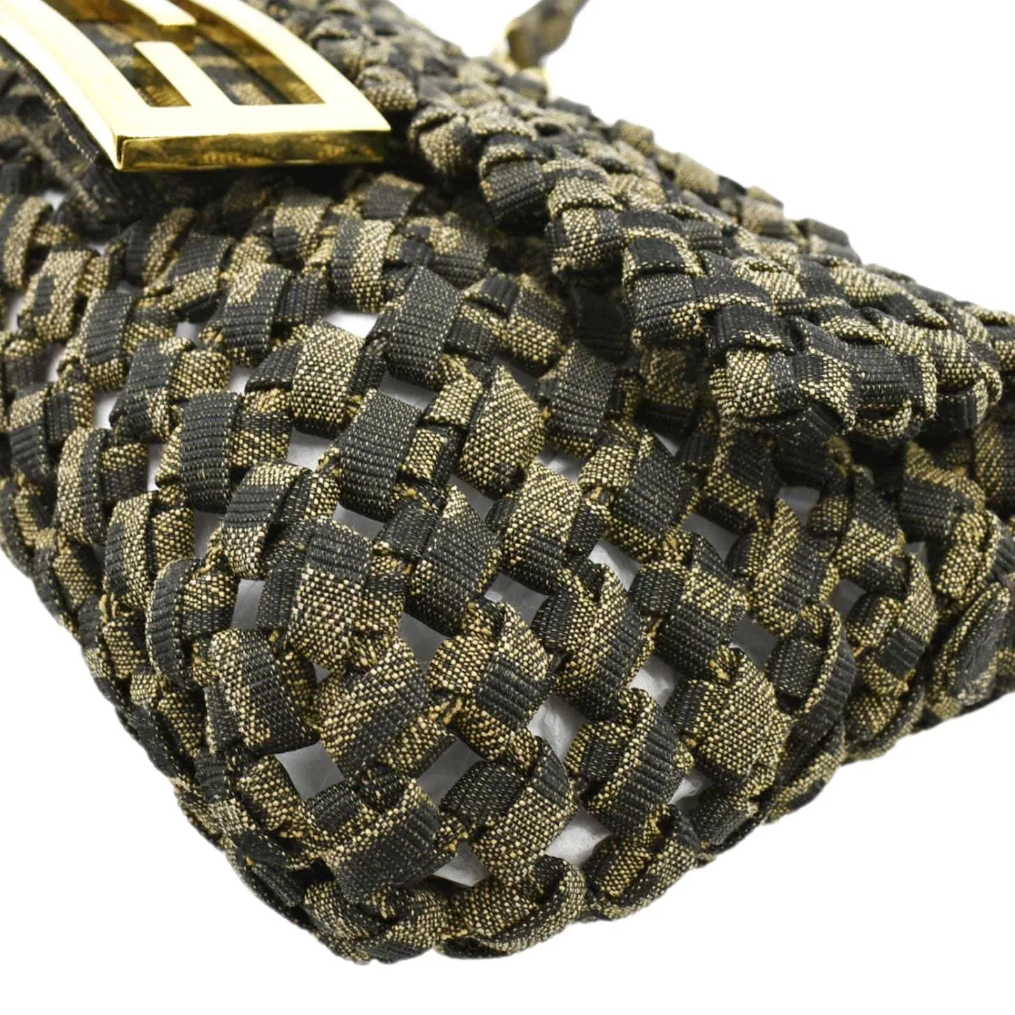 FENDI Mini Baguette Woven Jacquard Fabric Shoulder Bag Brown