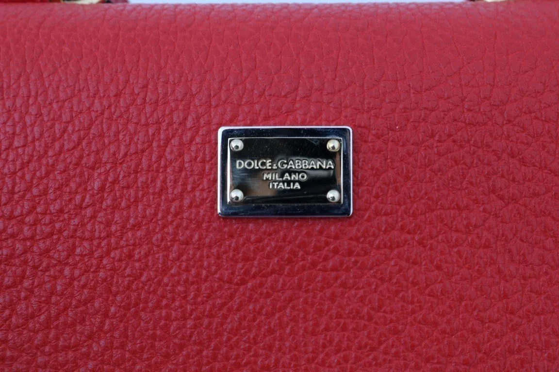 Red VON Leather Crystal Carretto POM POM Bag