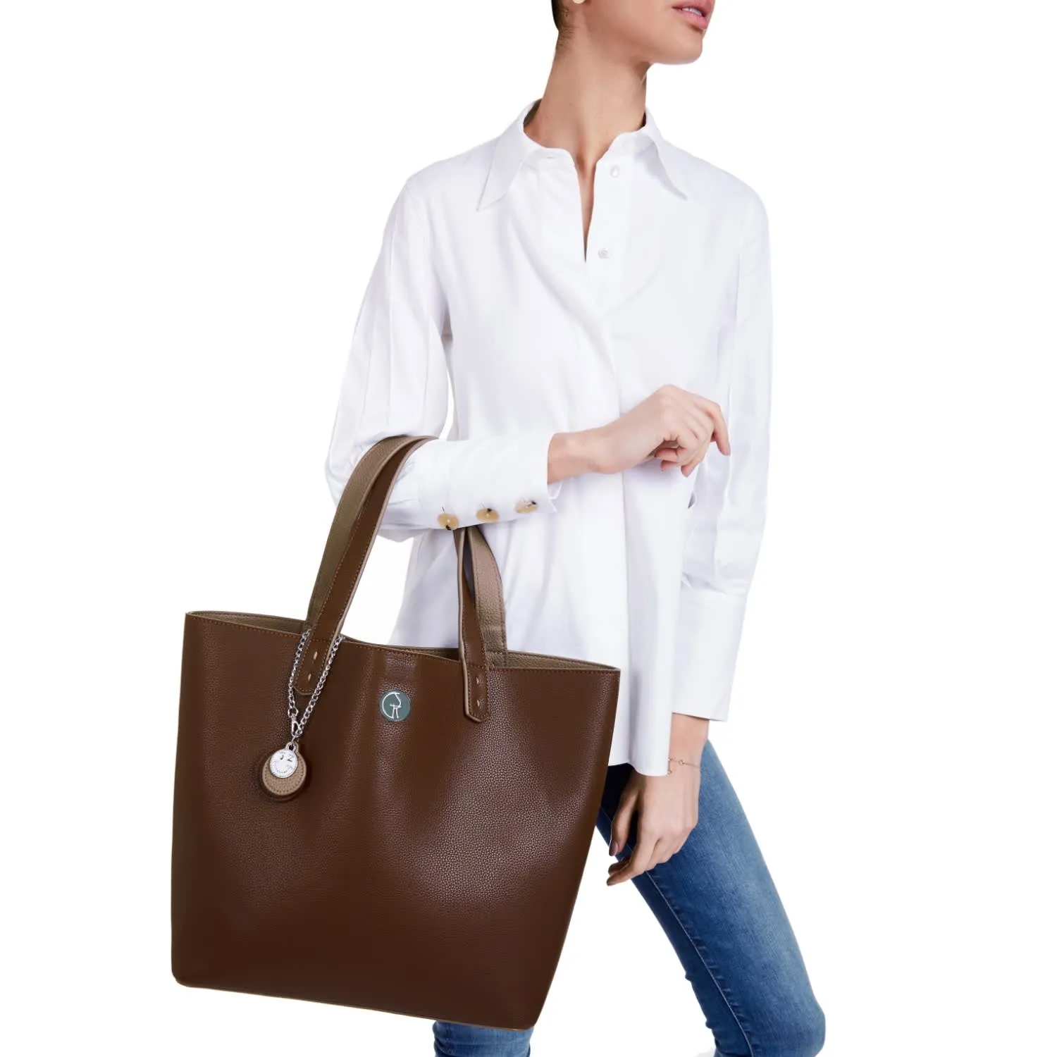 Reversible Vegan Leather Tote | Brown & Beige