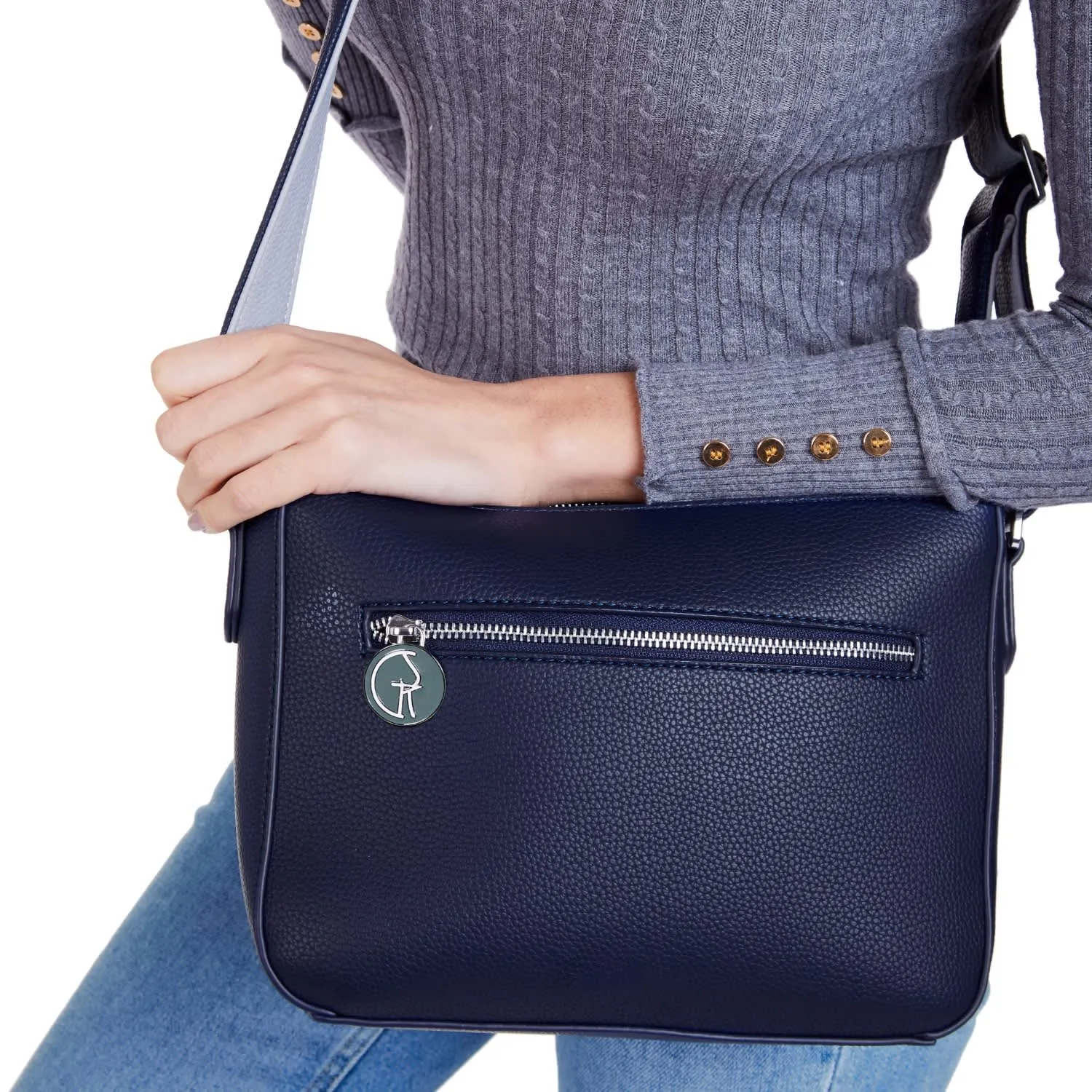 Vegan Leather Crossbody Handbag | Blue & Grey
